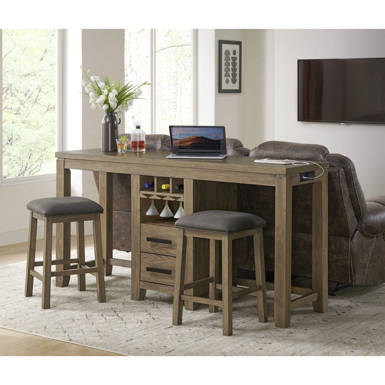 Sunset Trading Saunders 3PC Console Bar Table & Stool Set with Charging Station - ED-D18620TCB-3P