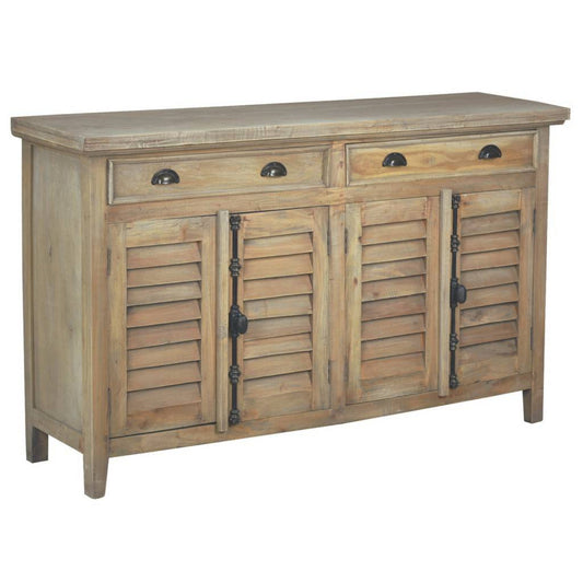 Sunset Trading Cottage 58" Shutter Door Credenza | Driftwood Brown Solid Wood Sideboard | Fully Assembled Console CC-CAB163S-DW - CC-CAB163S-DW
