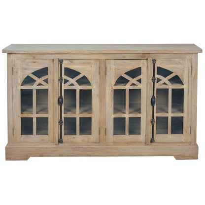 Sunset Trading Cottage 63" Arched Glass Door Credenza | Driftwood Brown Solid Wood Display Cabinet | Fully Assembled Sideboard -  CC-CAB1706S-DW