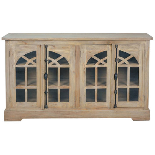 Sunset Trading Cottage 63" Arched Glass Door Credenza | Driftwood Brown Solid Wood Display Cabinet | Fully Assembled Sideboard -  CC-CAB1706S-DW