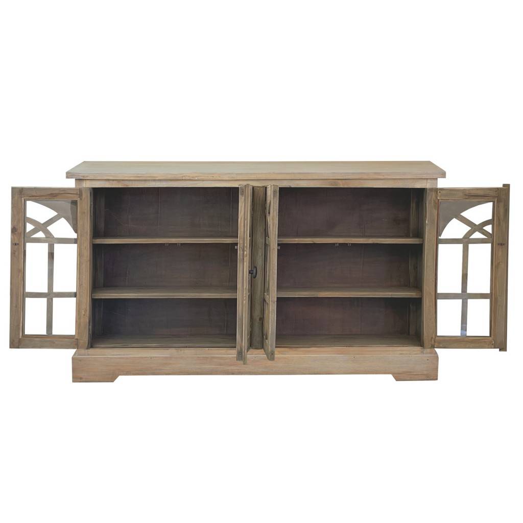 Sunset Trading Cottage 63" Arched Glass Door Credenza | Driftwood Brown Solid Wood Display Cabinet | Fully Assembled Sideboard -  CC-CAB1706S-DW