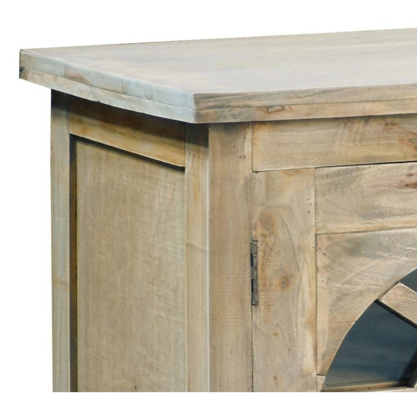 Sunset Trading Cottage 63" Arched Glass Door Credenza | Driftwood Brown Solid Wood Display Cabinet | Fully Assembled Sideboard -  CC-CAB1706S-DW