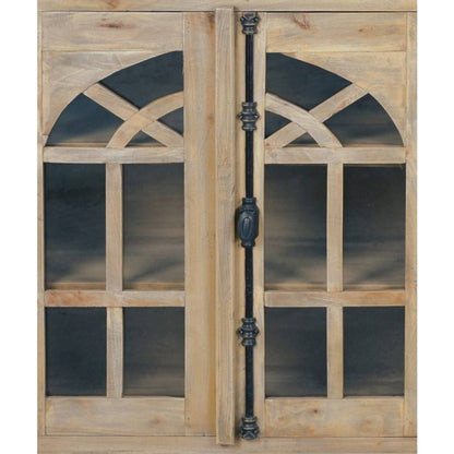 Sunset Trading Cottage 63" Arched Glass Door Credenza | Driftwood Brown Solid Wood Display Cabinet | Fully Assembled Sideboard -  CC-CAB1706S-DW
