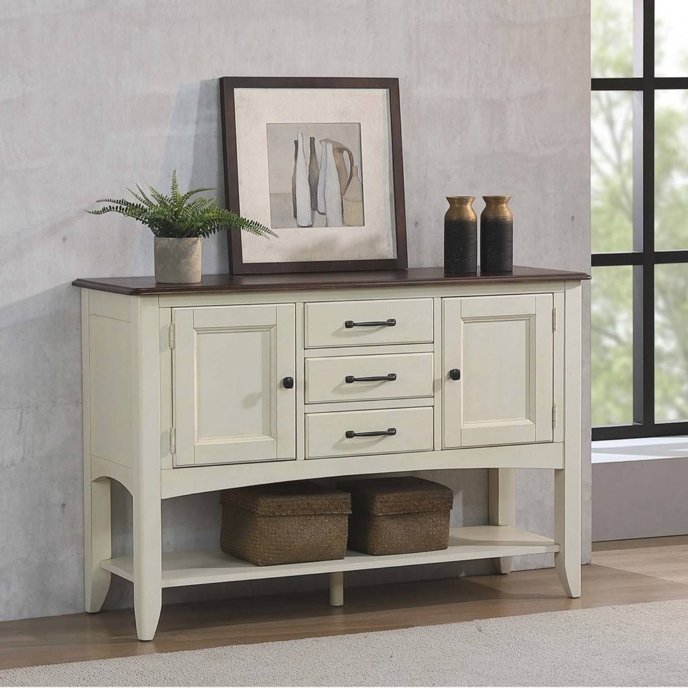 Sunset Trading Andrews Sideboard with Large Display Shelf - DLU-ADW1122-SB-AW