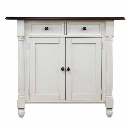 Sunset Trading Andrews Antique White Kitchen Island | Chestnut Brown Drop Leaf Top | Drawers and Cabinet -  DLU-KI-4222-AW