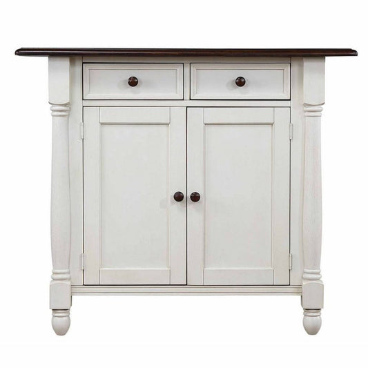 Sunset Trading Andrews Antique White Kitchen Island | Chestnut Brown Drop Leaf Top | Drawers and Cabinet -  DLU-KI-4222-AW