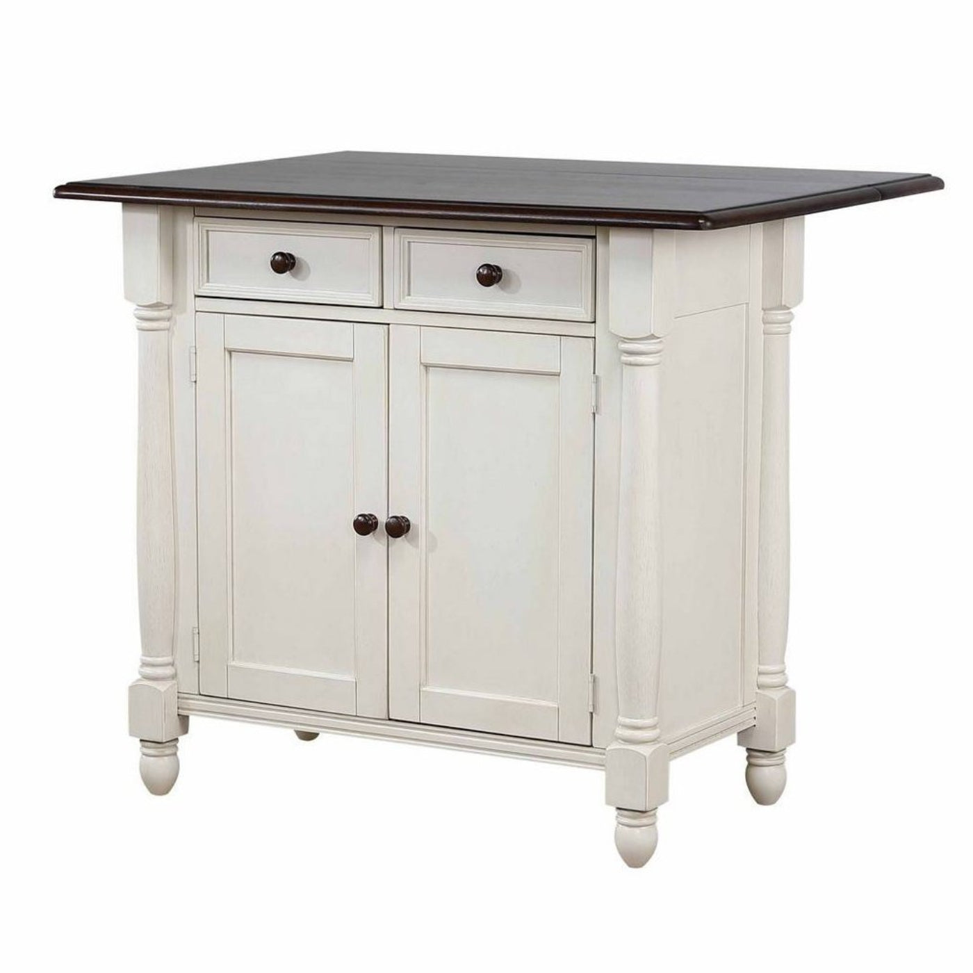 Sunset Trading Andrews Antique White Kitchen Island | Chestnut Brown Drop Leaf Top | Drawers and Cabinet -  DLU-KI-4222-AW