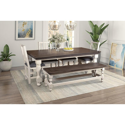 Sunset Trading Rustic French 78" Rectangular Dining Table | Distressed White and Brown Solid Wood HH-8750-078