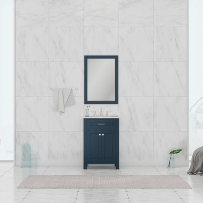 Alya Bath Norwalk 24" Single Blue Freestanding  Bathroom Vanity With Carrara Marble Top, C - HE-101-24-B-CWMT + HE-101/102-24-B-Meramic Sink and Wall Mounted Mirror