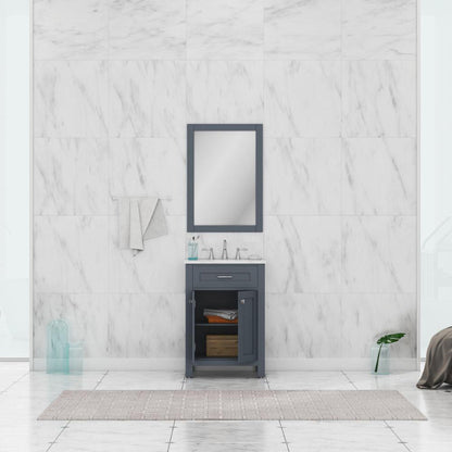 Alya Bath Norwalk 24" Single Gray Freestanding &nbsp;Bathroom Vanity With Carrara Marble Top, Ceramic Sink and Wall Mounted Mirror - HE-101-24-G-CWMT + HE-101/102-24-G-M
