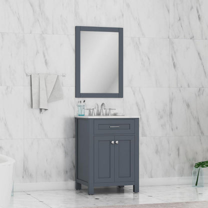 Alya Bath Norwalk 24" Single Gray Freestanding &nbsp;Bathroom Vanity With Carrara Marble Top, Ceramic Sink and Wall Mounted Mirror - HE-101-24-G-CWMT + HE-101/102-24-G-M