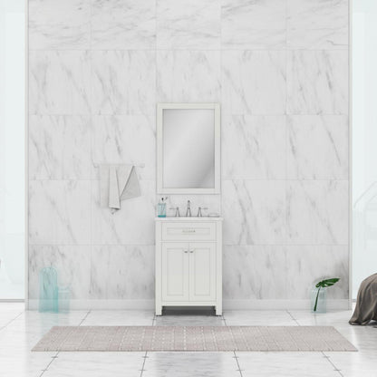 Alya Bath Norwalk 24" Single White Freestanding  Bathroom Vanity With Carrara Marble Top, C - HE-101-24-W-CWMT + HE-101/102-24-W-Meramic Sink and Wall Mounted Mirror