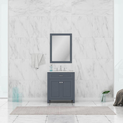 Alya Bath Norwalk 30" Single Gray Freestanding  Bathroom Vanity With Carrara Marble Top, C - HE-101-30-G-CWMT + HE-101/102-30-G-Meramic Sink and Wall Mounted Mirror
