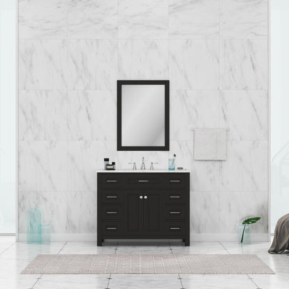 Alya Bath Norwalk 42" Single Espresso Freestanding  Bathroom Vanity With Carrara Marble Top, Ceramic Sink and Wall Mounted Mirror - HE-101-42-E-CWMT + HE-101/102-42-E-M