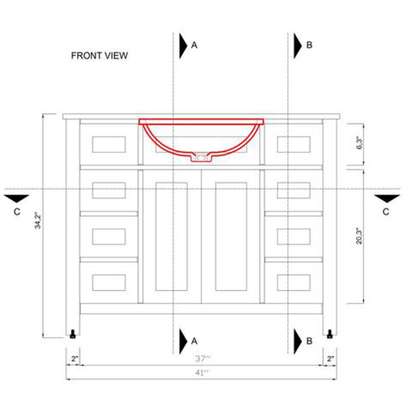 Alya Bath Norwalk 42" Single Gray Freestanding  Bathroom Vanity With Carrara Marble Top, Ceramic Sink and Wall Mounted Mirror - HE-101-42-G-CWMT + HE-101/102-42-W-M