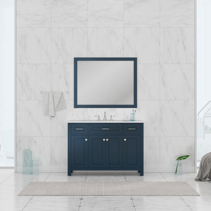 Alya Bath Norwalk 48" Single Blue Freestanding Bathroom Vanity With Carrara Marble Top, Ceramic Sink and Wall Mounted Mirror - HE-101-48-B-CWMT + HE-101/102-42-B-M