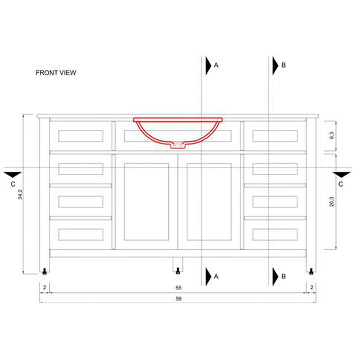 Alya Bath Norwalk 60" Double Gray Freestanding  Bathroom Vanity With Carrara Marble Top, Ceramic Sinks and Two Mirrors - HE-101-60D-G-CWMT + 2x HE-101/102-24-G-M