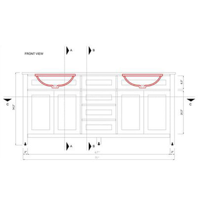 Alya Bath Norwalk 72" Double Espresso Freestanding  Bathroom Vanity With Carrara Marble Top, Ceramic Sink and Two Mirrors - HE-101-72D-E-CWMT + 2x HE-101/102-30-E-M