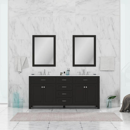 Alya Bath Norwalk 72" Double Espresso Freestanding  Bathroom Vanity With Carrara Marble Top, Ceramic Sink and Two Mirrors - HE-101-72D-E-CWMT + 2x HE-101/102-30-E-M