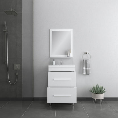 Alya Bath Ripley 24" Single White Modern Freestanding Single Bathroom Vanity With Integrated Acrylic Top, Acrylic Sink and Wall Mounted Mirror - AT-8080-W+AT-24-M-W
