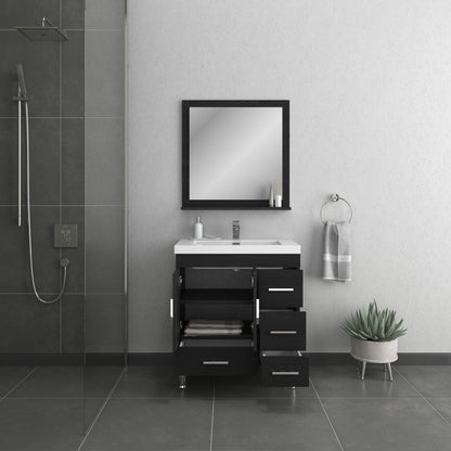 Alya Bath Ripley  30" Single Black Modern Freestanding  Bathroom Vanity With drawers, Integrated Acrylic Top, Acrylic Sink and Wall Mounted Mirror - AT-8050-B+AT-30-M-B