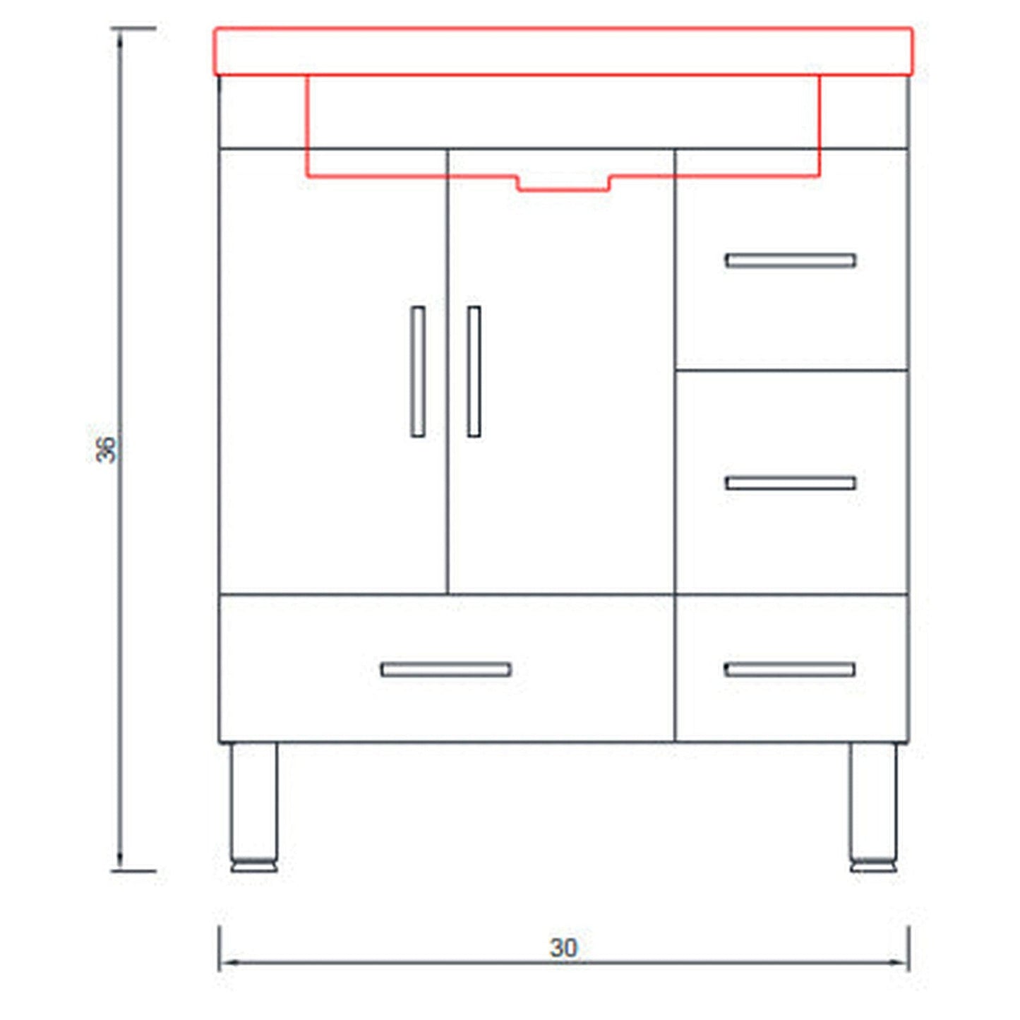 Alya Bath Ripley  30" Single Black Modern Freestanding  Bathroom Vanity With drawers, Integrated Acrylic Top, Acrylic Sink and Wall Mounted Mirror - AT-8050-B+AT-30-M-B