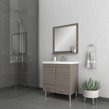 Alya Bath Ripley  30" Single Gray Modern Freestanding  Bathroom Vanity With Integrated Acrylic Top, Acrylic Sink and Wall Mounted Mirror - AT-8085-G+AT-30-M-G