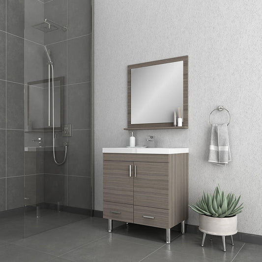 Alya Bath Ripley  30" Single Gray Modern Freestanding  Bathroom Vanity With Integrated Acrylic Top, Acrylic Sink and Wall Mounted Mirror - AT-8085-G+AT-30-M-G