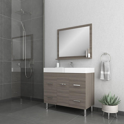 Alya Bath Ripley 39" Single Gray Modern Freestanding  Bathroom Vanity With Integrated Acrylic Top, Acrylic Sink and Wall Mounted Mirror - AT-8041-G+AT-36-M-G