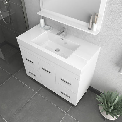 Alya Bath Ripley 39" Single White Modern Freestanding  Bathroom Vanity With Integrated Acrylic Top, Acrylic Sink and Wall Mounted Mirror - AT-8041-W+AT-36-M-W