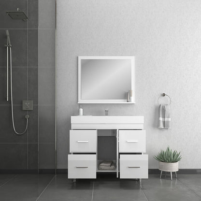 Alya Bath Ripley 39" Single White Modern Freestanding  Bathroom Vanity With Integrated Acrylic Top, Acrylic Sink and Wall Mounted Mirror - AT-8041-W+AT-36-M-W