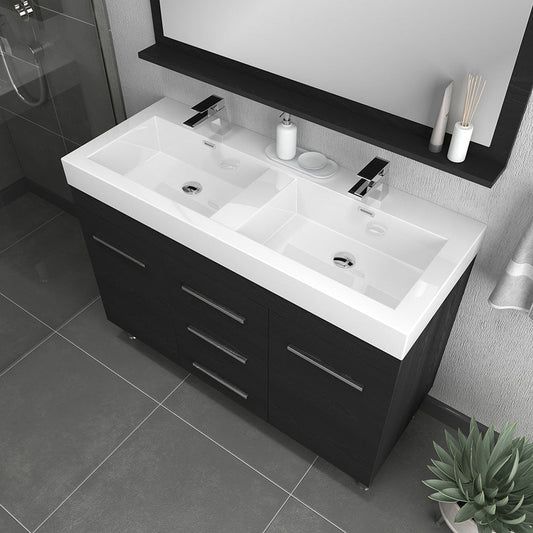 Alya Bath Ripley 48" Double Black Modern Freestanding  Bathroom Vanity With Integrated Acrylic Top, Acrylic Sink and Wall Mounted Mirror - AT-8048-B-D+AT-48-M-B