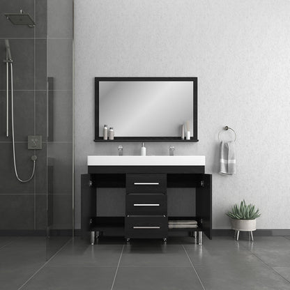 Alya Bath Ripley 48" Double Black Modern Freestanding  Bathroom Vanity With Integrated Acrylic Top, Acrylic Sink and Wall Mounted Mirror - AT-8048-B-D+AT-48-M-B