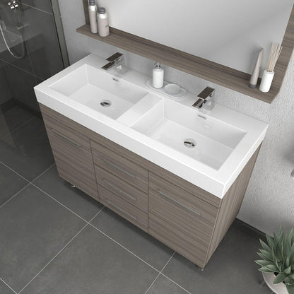 Alya Bath Ripley 48" Double Gray Modern Freestanding  Bathroom Vanity With Integrated Acrylic Top, Acrylic Sink and Wall Mounted Mirror - AT-8048-G-D+AT-48-M-G
