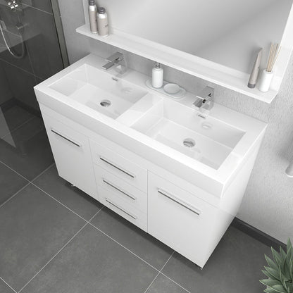 Alya Bath Ripley 48" Double White Modern Freestanding  Bathroom Vanity With Integrated Acrylic Top, Acrylic Sink and Wall Mounted Mirror - AT-8048-W-D+AT-48-M-W