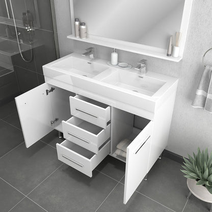 Alya Bath Ripley 48" Double White Modern Freestanding  Bathroom Vanity With Integrated Acrylic Top, Acrylic Sink and Wall Mounted Mirror - AT-8048-W-D+AT-48-M-W
