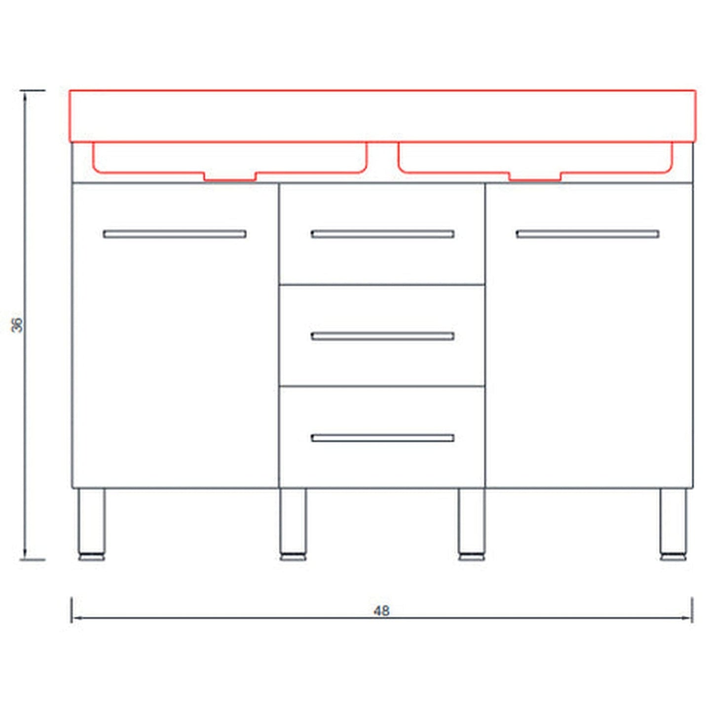 Alya Bath Ripley 48" Double White Modern Freestanding  Bathroom Vanity With Integrated Acrylic Top, Acrylic Sink and Wall Mounted Mirror - AT-8048-W-D+AT-48-M-W