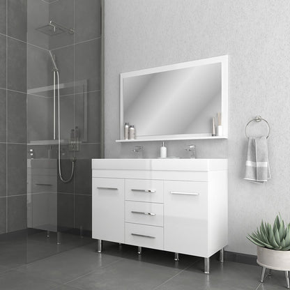 Alya Bath Ripley 48" Double White Modern Freestanding  Bathroom Vanity With Integrated Acrylic Top, Acrylic Sink and Wall Mounted Mirror - AT-8048-W-D+AT-48-M-W