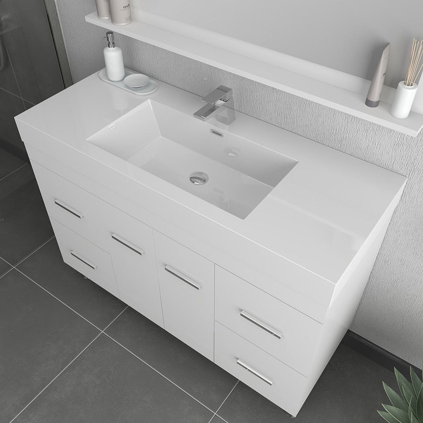 Alya Bath Ripley 48" Single White Modern Freestanding  Bathroom Vanity With Integrated Acrylic Top, Acrylic Sink and Wall Mounted Mirror - AT-8042-W+AT-48-M-W
