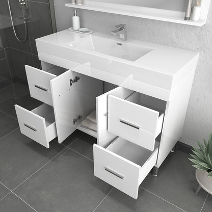 Alya Bath Ripley 48" Single White Modern Freestanding  Bathroom Vanity With Integrated Acrylic Top, Acrylic Sink and Wall Mounted Mirror - AT-8042-W+AT-48-M-W