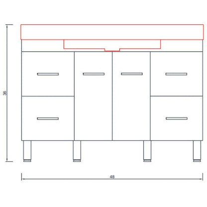 Alya Bath Ripley 48" Single White Modern Freestanding  Bathroom Vanity With Integrated Acrylic Top, Acrylic Sink and Wall Mounted Mirror - AT-8042-W+AT-48-M-W