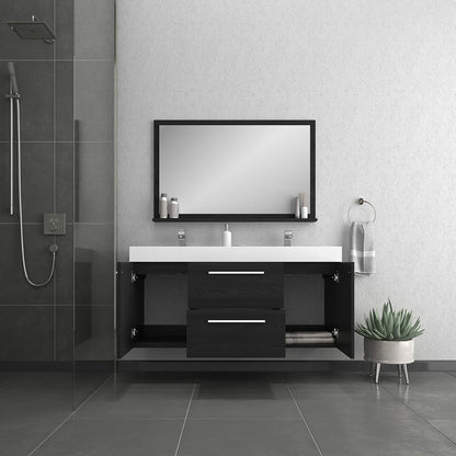 Alya Bath Ripley 54" Double Black Modern Wall Mounted Bathroom Vanity With Integrated Acrylic Top, Acrylic Sink and Wall Mounted Mirror - AT-8047-B-D+AT-48-M-B