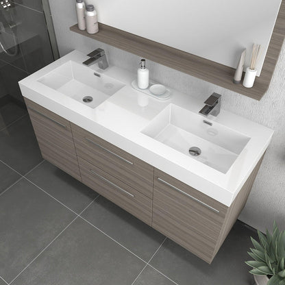 Alya Bath Ripley  54" Double Gray Modern Wall Mounted  Bathroom Vanity With Integrated Acrylic Top, Acrylic Sink and Wall Mounted Mirror - AT-8047-G-D+AT-48-M-G