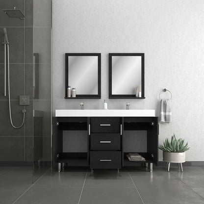 Alya Bath Ripley 56" Double Black Modern Freestanding Bathroom Vanity With Integrated Acrylic Top, Acrylic Sink and Wall Mounted Mirror - AT-8043-B-D+2x AT-24-M-B