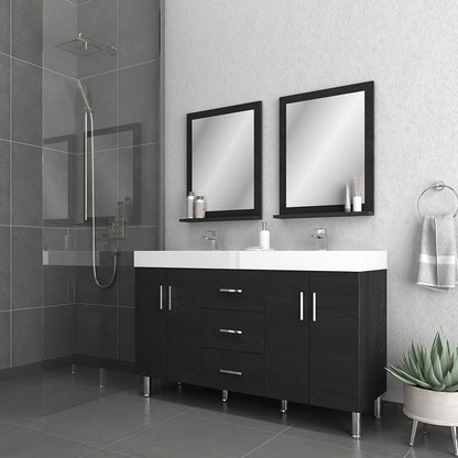 Alya Bath Ripley 56" Double Black Modern Freestanding Bathroom Vanity With Integrated Acrylic Top, Acrylic Sink and Wall Mounted Mirror - AT-8043-B-D+2x AT-24-M-B