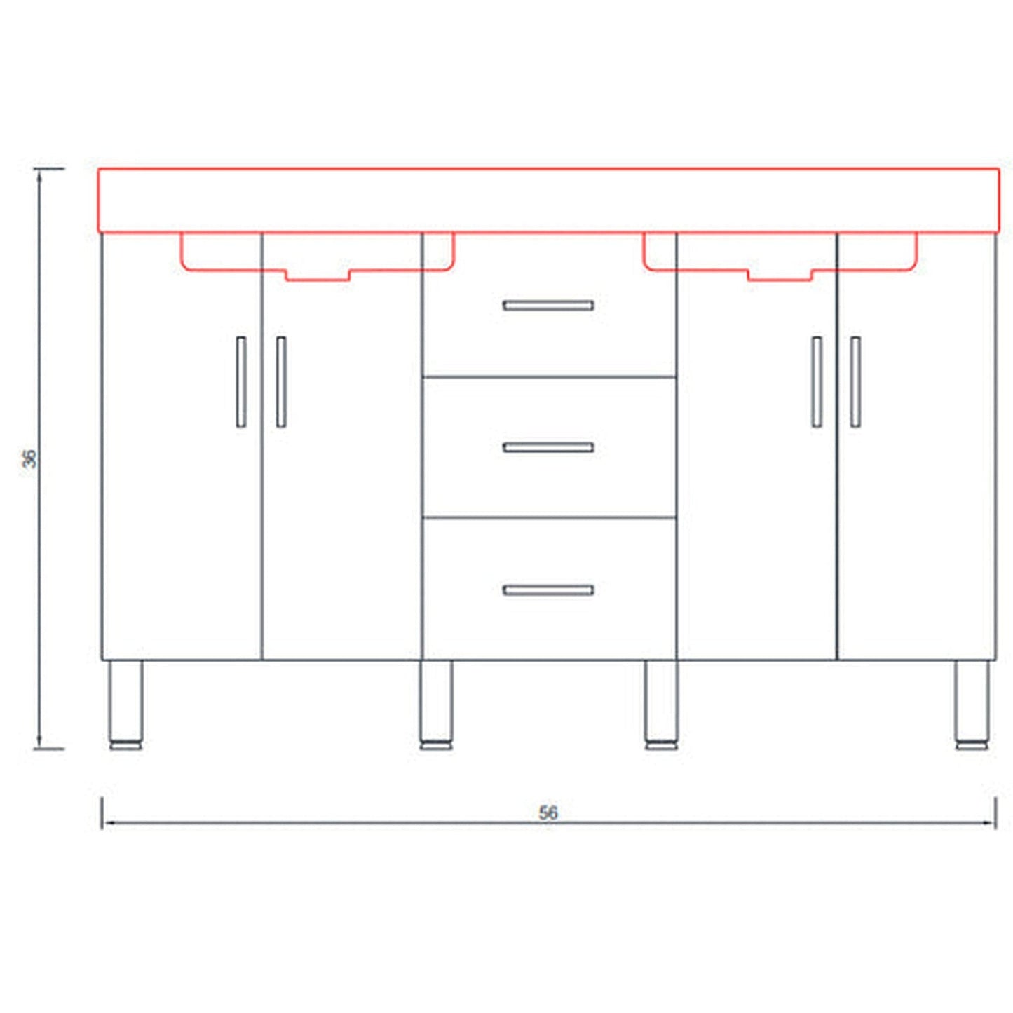 Alya Bath Ripley  56" Double Gray Modern Freestanding  Bathroom Vanity With Integrated Acrylic Top, Acrylic Sink and Wall Mounted Mirror - AT-8043-G-D+2x AT-24-M-G