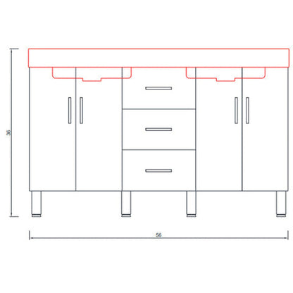 Alya Bath Ripley  56" Double Gray Modern Freestanding  Bathroom Vanity With Integrated Acrylic Top, Acrylic Sink and Wall Mounted Mirror - AT-8043-G-D+2x AT-24-M-G