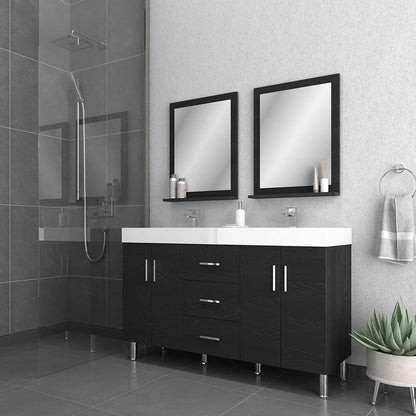Alya Bath Ripley 60" Double Black Modern Freestanding Bathroom Vanity With Integrated Acrylic Top, Acrylic Sink and Wall Mounted Mirror - AT-8043-B-60+2x AT-24-M-B