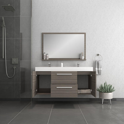 Alya Bath Ripley 60" Double Gray Modern Wall Mounted Bathroom Vanity With Integrated Acrylic Top, Acrylic Sink and Wall Mounted Mirror - AT-8047-G-60+AT-48-M-G