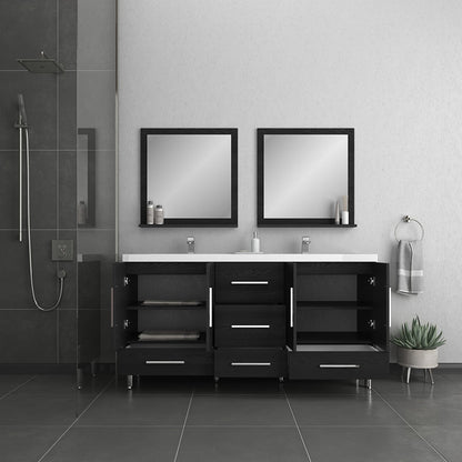 Alya Bath Ripley 67" Double Black Modern Freestanding Bathroom Vanity With Integrated Acrylic Top, Acrylic Sink and Wall Mounted Mirror - AT-8063-B+2x AT-30-M-B